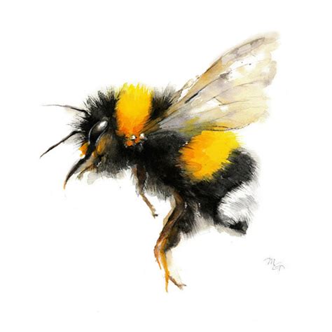 Bee Watercolor Painting Bumble Bee Art Print. Nature - Etsy