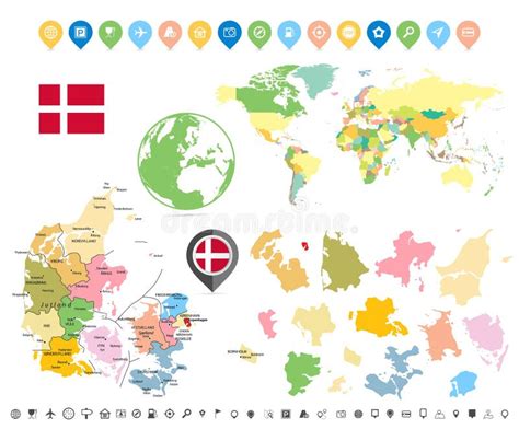 Detailed Political Map of Denmark and Regions Stock Vector ...