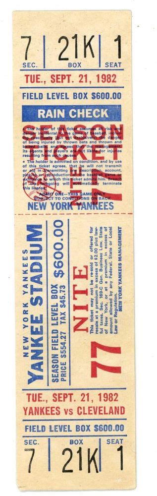 full ticket NY Yankees vs Indians 9/21/1982 Righetti win | New york yankees, Ny yankees, Yankees