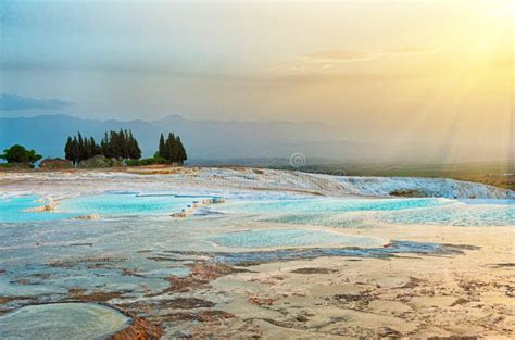 Sunset at Pamukkale stock image. Image of landscape - 161267351