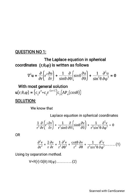 SOLUTION: Laplace equation in spherical coordinates - Studypool