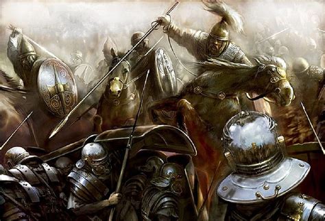 The Battle Joined, shield, horse, armour, battlefield, fantasy, swords, helmet, pilum, spear ...