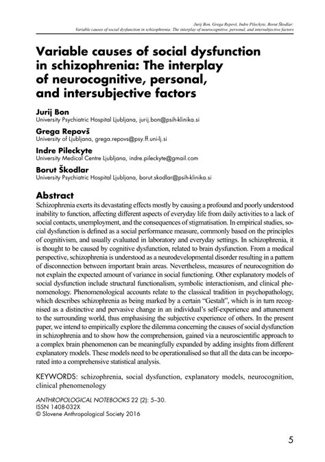 (PDF) Variable causes of social dysfunction in schizophrenia: The interplay of neurocognitive ...