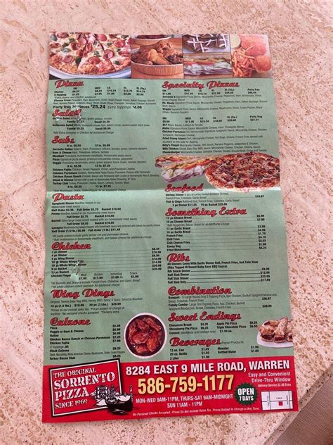 Menu at Sorrento Pizza pizzeria, Warren, E 9 Mile Rd