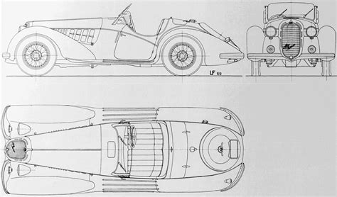 Alfa Romeo 8C 2900B 1938 Blueprint - Download free blueprint for 3D modeling