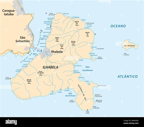 Road and beach vector map of the Brazilian island of Ilhabela in the state of Sao Paulo, Brazil ...