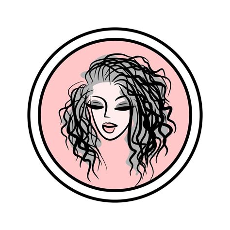 Hairstyle sketch. Barber woman emblem. Beauty salon logo. Beautiful long curly hair. Lady face ...