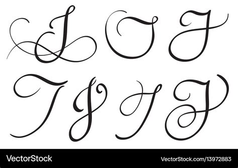 Set of art calligraphy letter j with flourish Vector Image