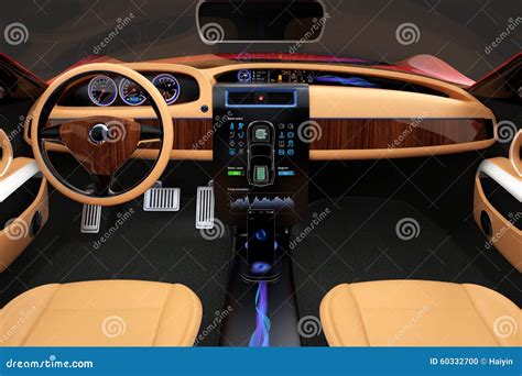 Stylish Electric Car Interior With Luxury Wood Pattern Decoration ...