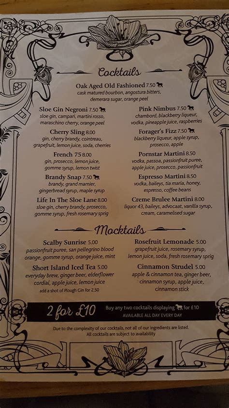 Menu at The Plough, Scalby pub & bar, Scarborough