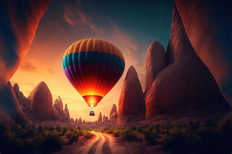 Premium Photo | Hot air balloon at sunset