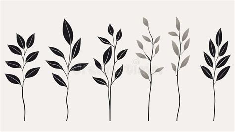 Minimalistic Plant Silhouettes: Dark Gray and Light Beige Strokes Stock Illustration ...