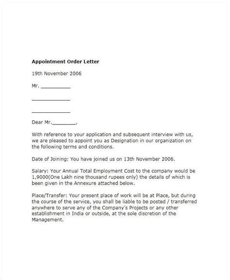 FREE 58+ Sample Appointment Letter Templates in MS Word | Pages | Google Docs | PDF - The first ...