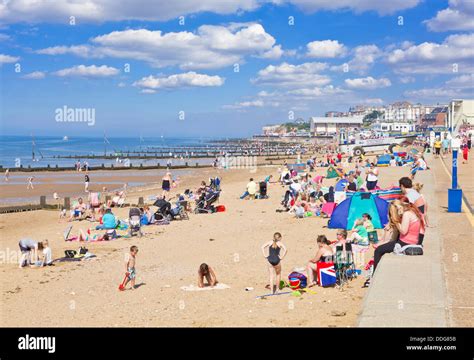 Hunstanton town Hunstanton beach North Norfolk coastal town England UK ...