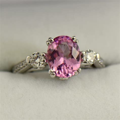 Baby Pink Spinel and Diamond 3-Stone Engagement Ring