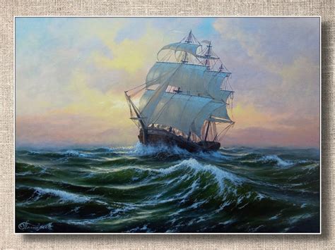 Sailing Ship at Sunset Seascape Custom Oil Painting. - Etsy