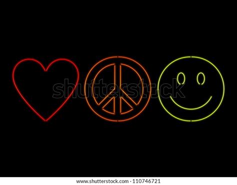 Love Peace Happiness Symbols Rendered Neon Stock Vector (Royalty Free ...