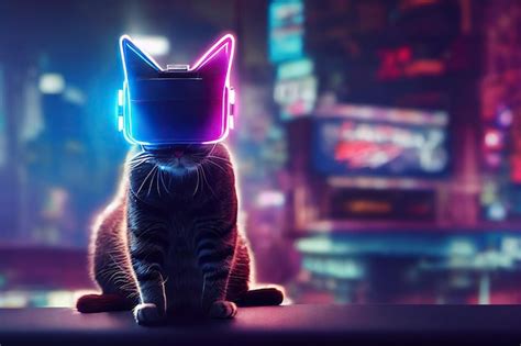 Premium Photo | Silhouette of metaverse tiny cute cat in virtual reality glasses on neon space ...