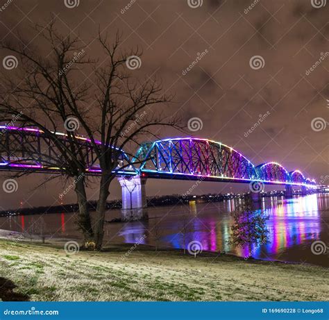 View on Big Four Bridge and Ohio River in Louisville at Night with ...