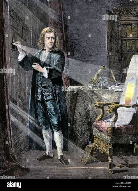 Sir Isaac Newton analyzing the colors in a ray of light. Hand-colored woodcut Stock Photo - Alamy