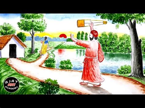 How To Easy Draw A Beautiful Village Scenery|How To Easy Draw A Baul ...