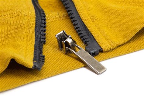 Broken Zipper on Yellow Shirt Jacket. Detail Close-up Photo Stock Photo ...