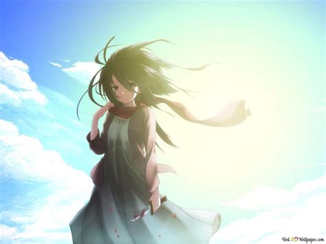 Attack on Titan series anime girl character in sunny and cloudy space HD wallpaper download