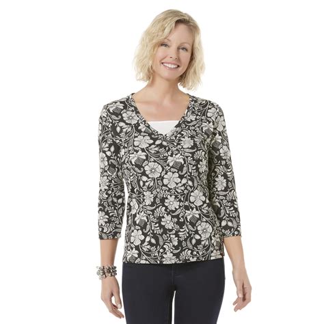 Basic Editions Women's Layered-Look Top - Floral - Clothing - Women's Clothing - Women's Tops