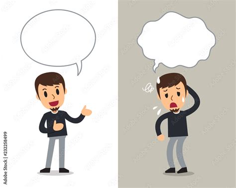 Cartoon vector character man expressing different emotions with speech ...