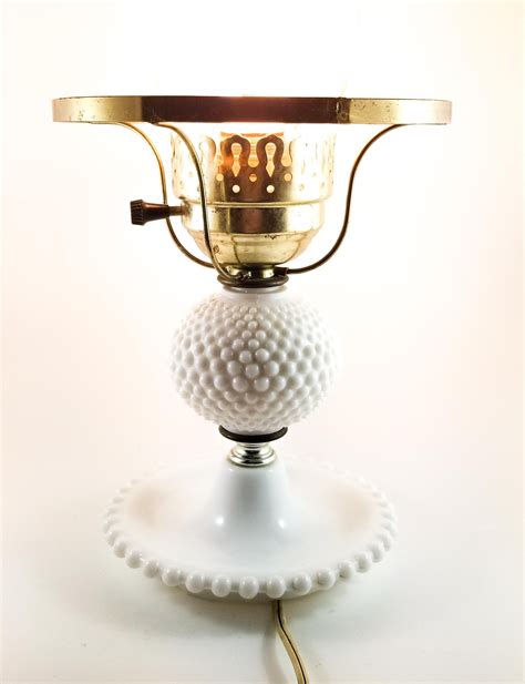 Vintage Milk Glass Hobnail Lamp With Glass Hurricane Chimney, Table Lamp, Nightstand Lamp ...