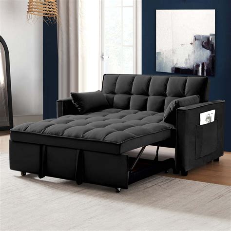 DEALTOPS Loveseat Convertible Sleeper Sofa Bed, Black - Walmart.com