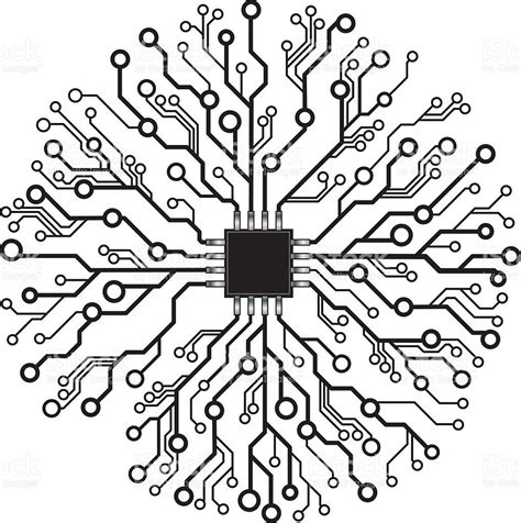 Vector circuit board circle abstraction with chip in centre | Tech ...