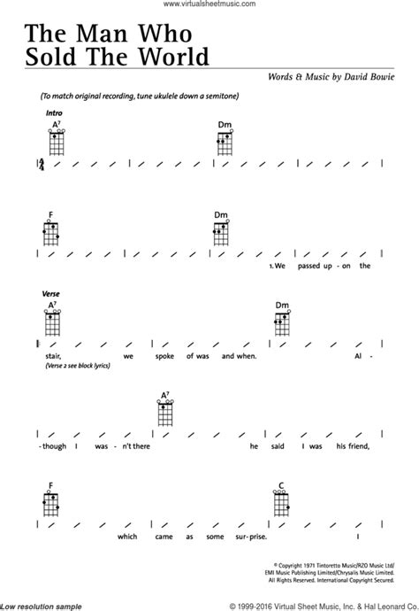 The Man Who Sold The World sheet music for ukulele (chords) v2