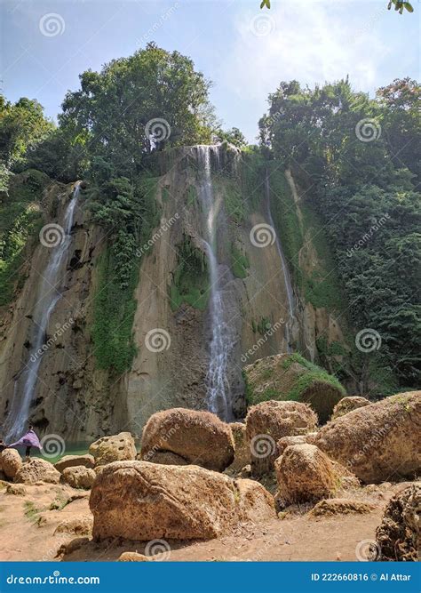 View Cikaso Waterfall at Ujung Genteng Stock Photo - Image of view, sukabumi: 222660816