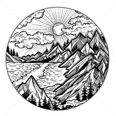 Landscape with a Lake and Mountains #Landscape, #Lake, #Mountains | Mountain drawing, Adventure ...