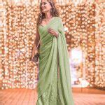Women's Party Wear Sea Green Color Georgette And Sequence Work Saree