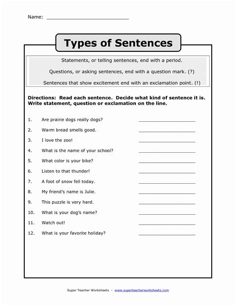 Types of sentences worksheet inspirational kind of sentences ...