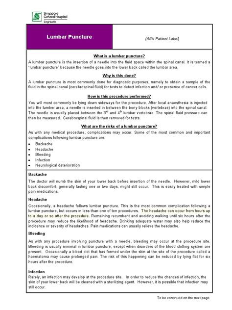 Lumbar Puncture Consent Form | Headache | Cerebrospinal Fluid