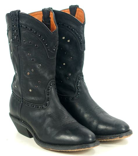 Winchester Black Leather Short Western Cowgirl Boots Silver Studs Women's 8.5 M | oldrebelboots