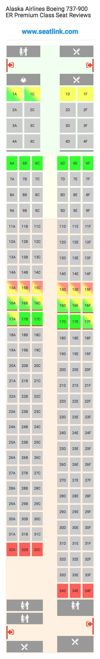 Alaska Airlines Boeing 737-900 ER Premium Class (73J) Seat Map | Airlines, Alaska airlines, Boeing