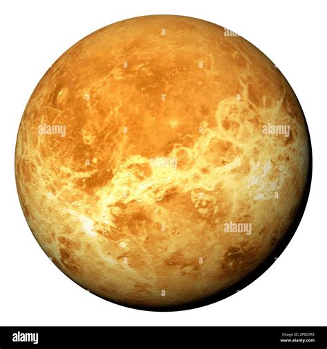 Venus, the planet with the highest surface temperature in the solar system, isolated on white ...