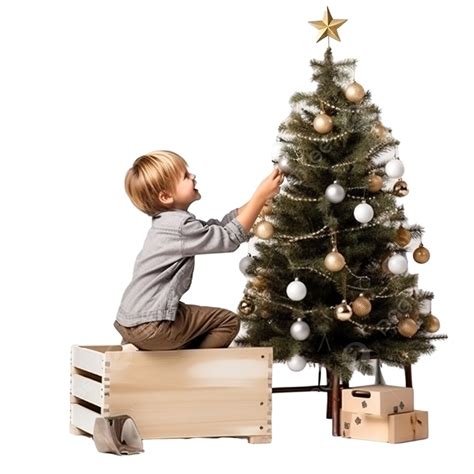 Little Boy Climbing On Toy Box To Decorate Christmas Tree, Kids Gift, Boy Room, Christmas Living ...