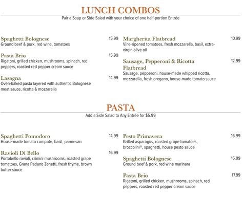 Brio Italian Grille Rancho Cucamonga, CA Menu (Updated: November 2022)