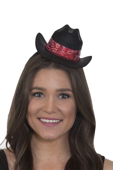 Mini Black Felt Cowboy Hat With Red Paisley Bandana Adult Mens Costume Accessory | eBay