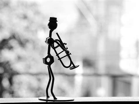 person, black, metal figure, musician, trumpet, metal, snowman, table decoration, CC0, public ...