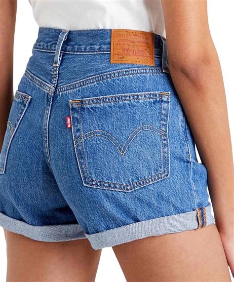 Levis Damen Jeans Shorts Long 501 mit hohem Bund