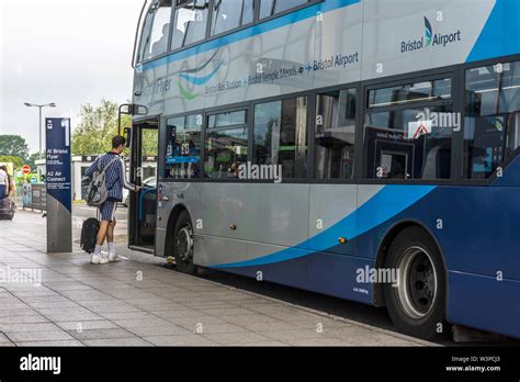 Boarding THe Bristol Airport Flyer Bus outside the terminal building ...