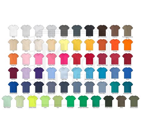 Gildan 2000 Adult T-shirt Color Chart Gildan 2000 Ultra - Etsy