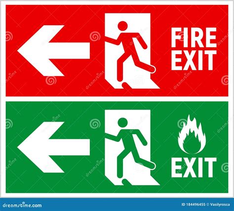 Emergency Fire Exit Sign. Evacuation Fire Escape Door Vector Sign ...