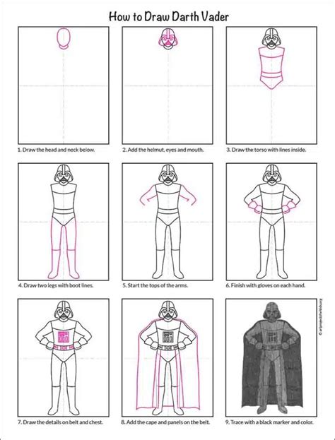 Easy How to Draw Darth Vader Tutorial Video and Coloring Page